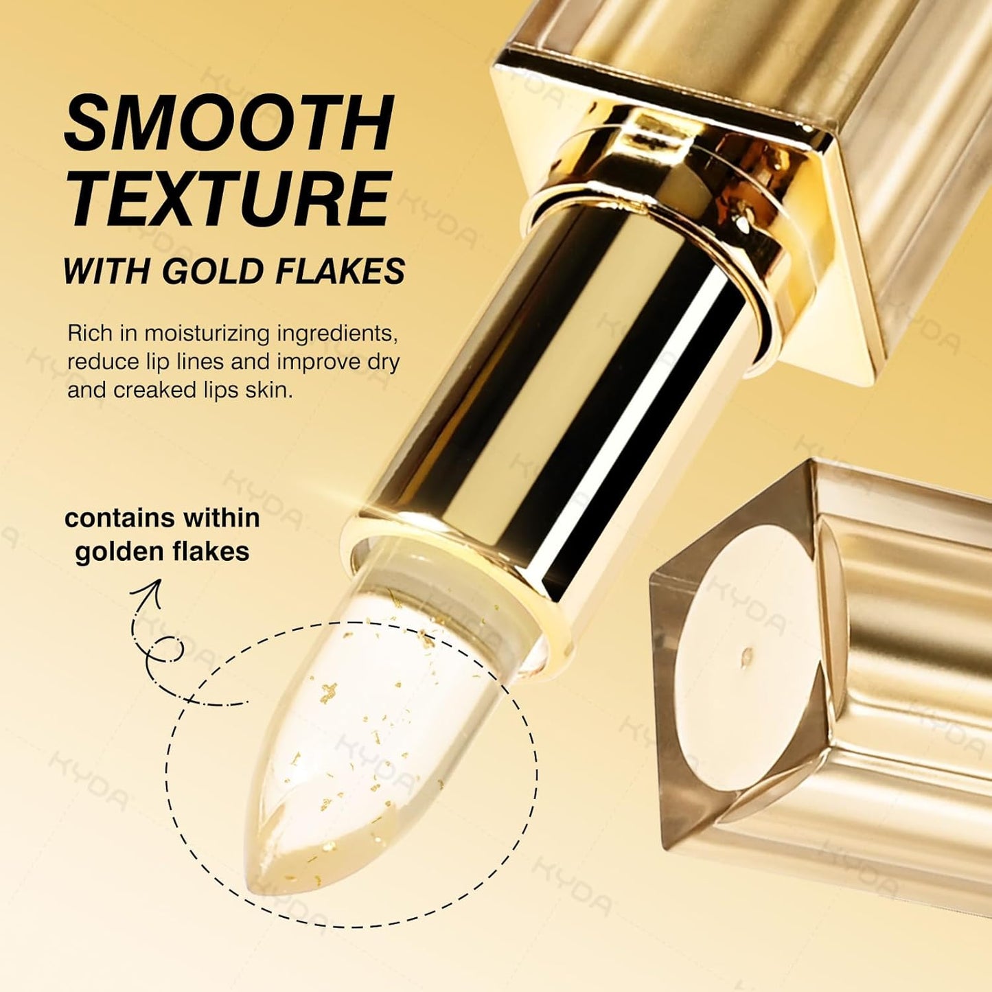 KYDA 2 Pcs Transferproof Color Changing Lipstick with Gold Flakes, Changes from Clear to Sheer Pink, Moisturizing Tinted Lip Balm, Deep Nourishment, PH Changing Lipstick, Glossy Shine Lip Stain