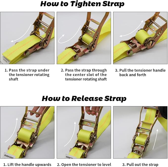 2 Inch x 30 Ft Ratchet Straps Heavy Duty 4 Pack, 10,000 lbs Breaking Strength, Tie Down Straps Ratchet with Double J Hooks, Cargo Ratchet Straps for Trailer, Truck, ATV, Cargo, Yellow