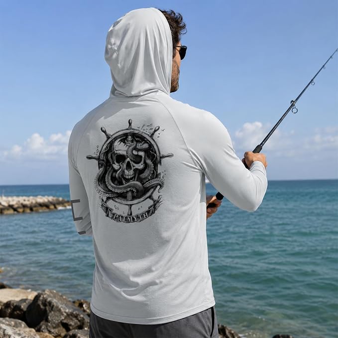 Palmyth Men's Fishing Hoodie Shirt UPF 50+ Quick-Dry Breathable Long Sleeve | Long Sleeve Fishing Shirt, UPF 50+ Sun Protection, Quick-Dry Fabric, Breathable Mesh Back, Built-in Face Mask, 4-way Stretch