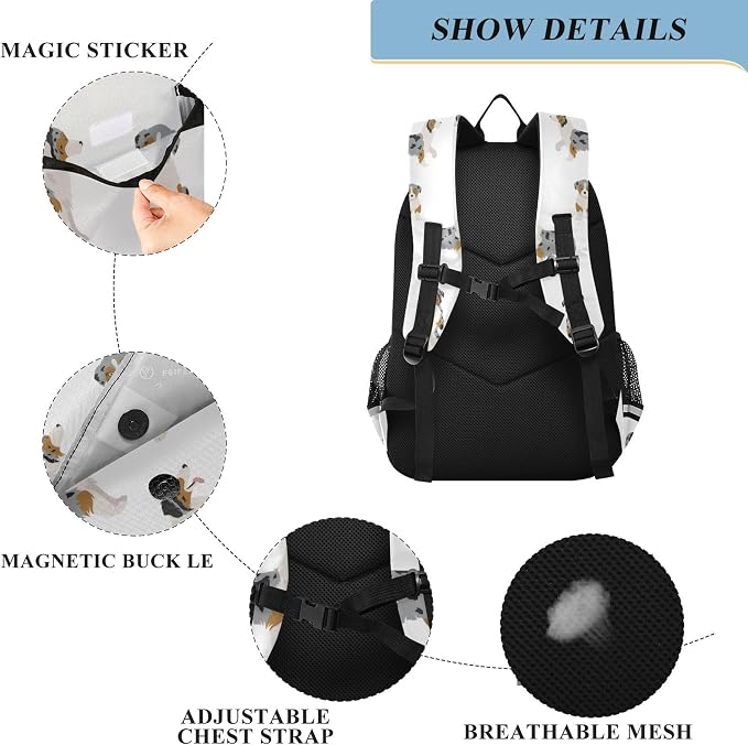 Fisyme Australian Shepherd Dog School Backpack Laptop Backpack Bags Bookbag Travel Casual Computer Notebooks Daypack