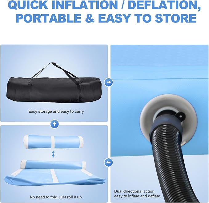 FBSPORT Inflatable Air Gymnastics Mat Training Mats 4/8 inches Thickness Gymnastics Tracks for Home Use/Training/Cheerleading/Yoga/Water with Pump