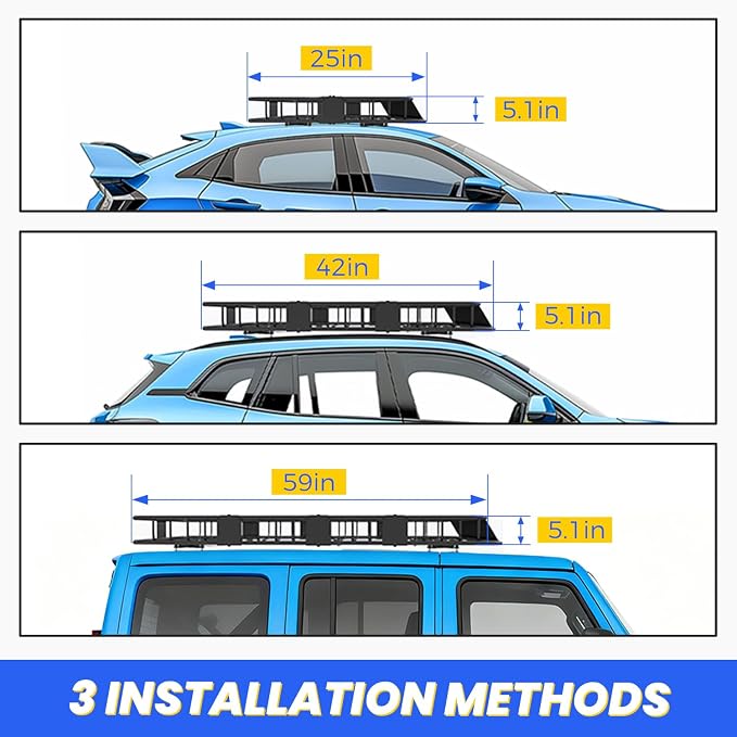 ECOTRIC 59" x 39" x 5.1" Universal Adjustable Roof Rack Cargo Carrier Basket with Extension Heavy Duty Steel Car SUV Top Luggage Storage Holder Basket for Travel 250LBS Weight Capacity