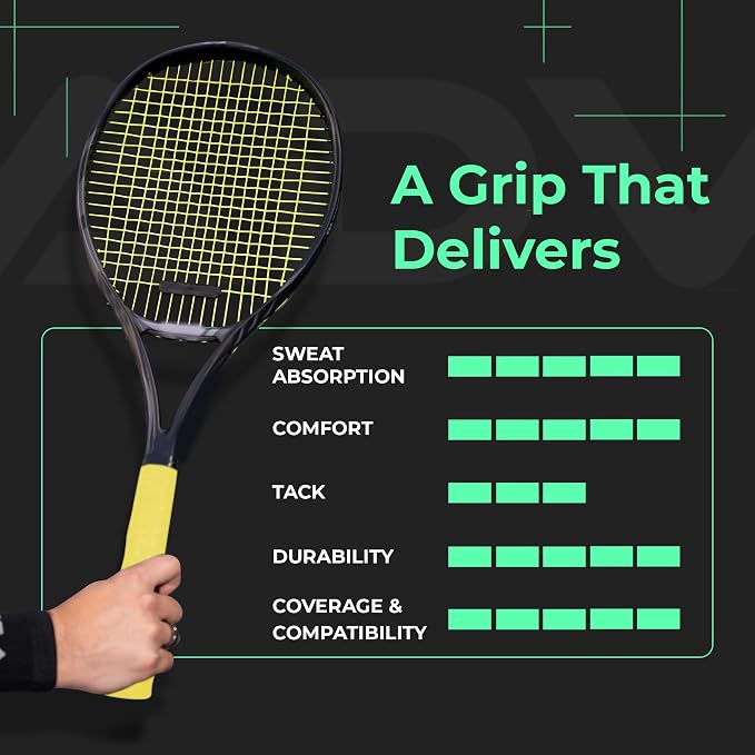 ADV Dry Tennis Overgrip Tape - 3, 6, 12, 30, 60 Pack - FeltTac Tennis Racket Grip Tape - Ultra Absorbent Tennis Grip Tape - Comfort Tennis Racket Grips - Tennis Grips Overgrip