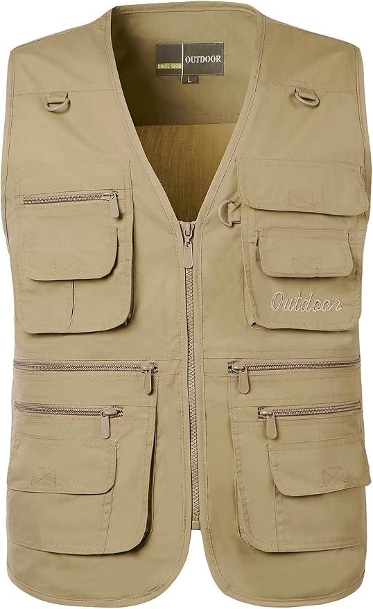 Flygo Men's Fishing Vest Utility Lightweight Outdoor Travel Safari Photo Cargo Vest with 16 Pockets