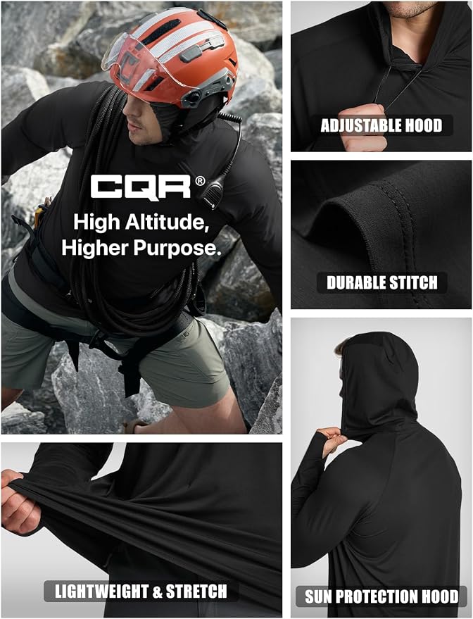 CQR Men's UPF 50+ Sun Protection Long Sleeve Quick Dry Athletic Shirts, Stretch Running Workout Hiking T-Shirts