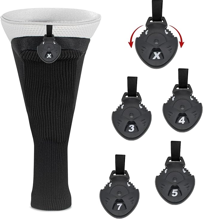 Golf Club Head Covers for Woods 3/4/5/6 Pieces Long Neck Mesh Sports Golf Club Headcovers Set with Interchangeable No. Tags 3 4 5 6 7 X Golf Accessories for Men Women