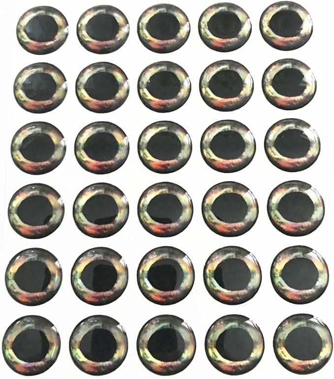 Brule 3-D Holographic Epoxy Fish Eyes (5mm-20mm) 60 Pack, Handpoured, Fishing Fly Tying Lures DIY Crafts