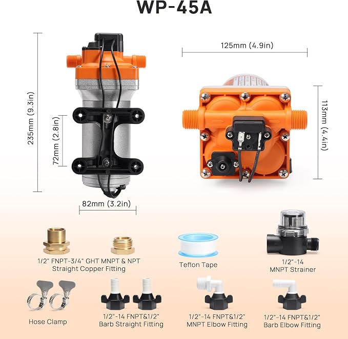 TURBRO 5.0 GPM 55 psi RV Water Pump, 120V AC Self-Priming Diaphragm Pump, Water Pressure Pump with Pressure Switch and Overheating Protection, for Home, Kitchen, Bathroom