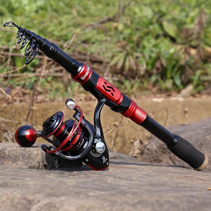 Sougayilang Fishing Pole with Spinning Reel Portable Fishing Rod Reel Combos