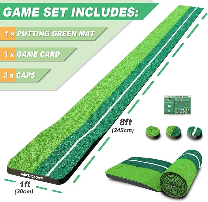 SENSECLUB Indoor Putting Green, Foldable Putting Mat Golf Game Set, Golf Gifts for Men with Ball-Collect System