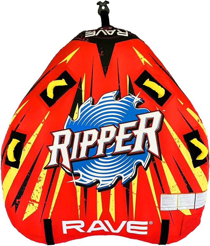 RAVE Sports Razor Inflatable Towable Tube, 1-2 Riders, Unique Skim-Fast Bottom Coating, Nylon Cover, Four Foam-Filled Reinforced Handles, Quick Connect Tow Point, Boat Tubes and Towables