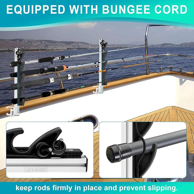 Heavy-Duty Aluminum Fishing Rod Holder for Truck Bed, 4 Rods Truck Fishing Rod Holds with C-Clamp Mount