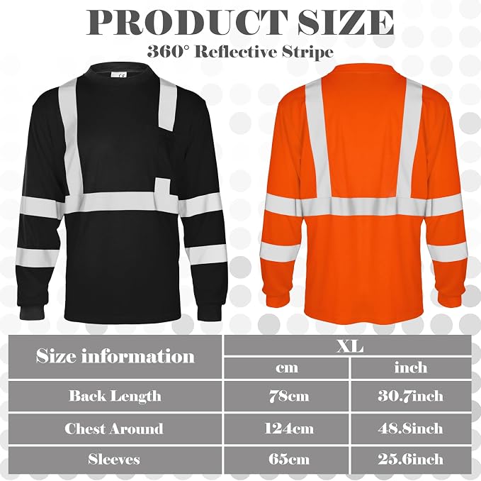 Amylove 4 Pcs Long Sleeve Safety Shirt High Visibility Reflective Construction Work Shirts for Men Women(XL,Yellow, Orange, Black, Blue)