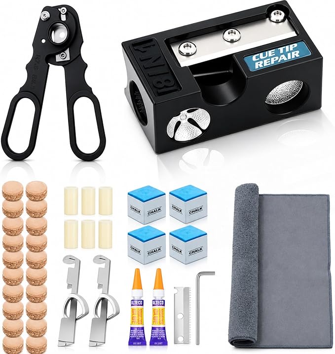 Pool Cue Tips Replacement Kit, 13mm Pool Stick Tips Replacement Kit Billiards Cue Tips Shaper Tools, Pool Cue Replacement Tips Repair Kit Billiard Pool Accessories