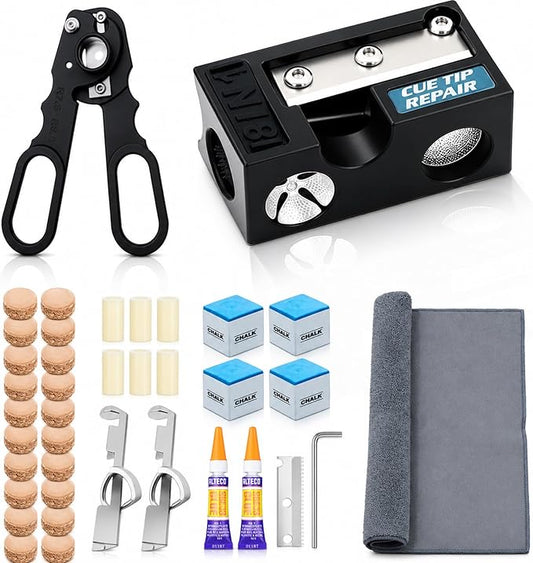 Pool Cue Tips Replacement Kit, 13mm Pool Stick Tips Replacement Kit Billiards Cue Tips Shaper Tools, Pool Cue Replacement Tips Repair Kit Billiard Pool Accessories