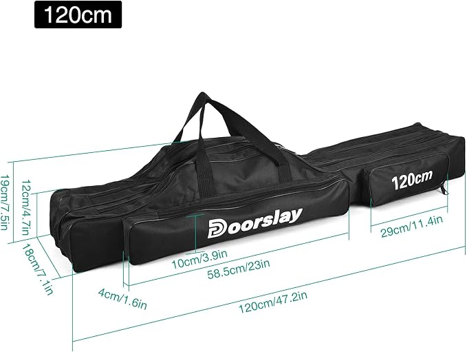 Fishing Rod Case - Three Layer Oxford Portable Folding Fishing Pole Bag - Outdoor Waterproof Tackle Storage Travel Bag