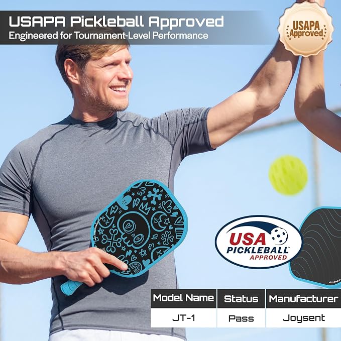 Pickleball Paddles Set, USAPA Approved Carbon Fiber Pickleball Set of 2 with Beginner Pickleball Rackets, Indoor Outdoor Pickle Balls for Adults Men Women, JT-1