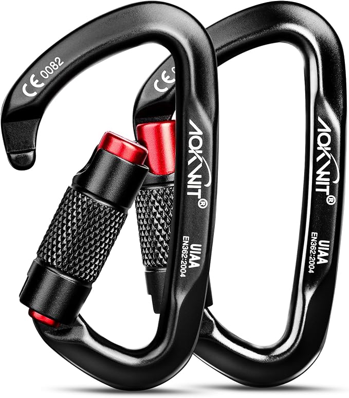 30KN Auto Locking Carabiner Clip Twist Lock UIAA Certified Large Climbing Carabiner Heavy Duty Carabiner for Rock Tree Climbing Rappelling Mountaineering Caving Rescue Arborist Aerial Yoga
