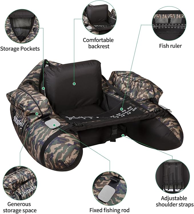 Inflatable Float Tube, with Paddles, Fish Ruler, Air Pump, Adjustable Shoulder Straps, Weight Capacity of 286 pounds, Suitable for Adults Fishing in Rivers and Lakes