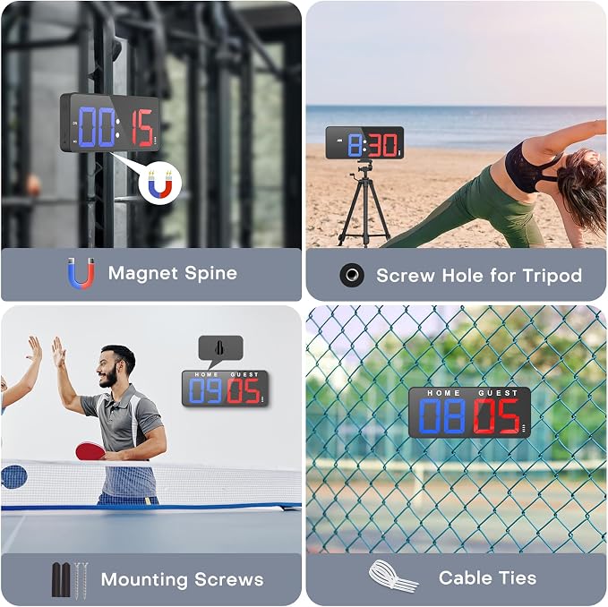 ANJANK 11’’ Large Digital LED Scoreboard Electronic Score Keeper Clock, Countdown/up, with Powerful Battery, 4 Mounting Options, for Corn Hole/Ping Pong/Basketball Sports, Gym, Indoor & Outdoor Games