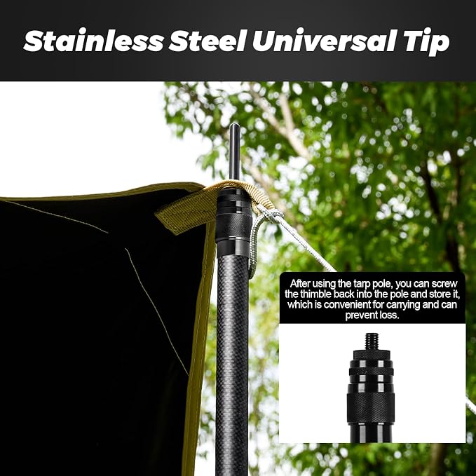 Telescopic Tarp Poles, Canopy Adjustable Carbon Fiber Poles Set of 2, Portable & Lightweight Tent Tarps for Awning, Camping, Hiking 67"