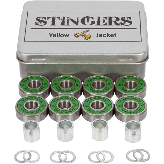 Yellow Jacket Premium Skateboard Bearings, Pro Longboard Bearings, 608, ABEC 11, Washers and Spacers, Jungle Green (Pack of 8)