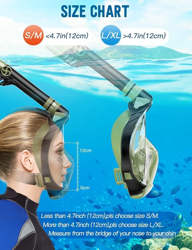 Full Face Snorkel Mask for Adults, 180° Panoramic Anti-Fog Snorkeling Gear with Dry Top System & Camera Mount, Foldable Anti-Leak Design for Travel, Swimming & Ocean Snorkeling