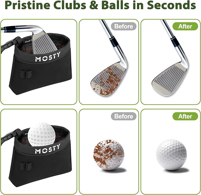 MOSTY Golf Club & Ball Cleaner Bag,Durable Golf Club Cleaning Kit and Ball Washer Pouch,Club Cleaner for Golf Bag, Golf Gifts for Men Women Golfers Him Unique, Essential