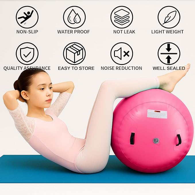 Gymnastics Mat,Air Roller Gymnastics Barrel,Gymnastics Tumble Track Air Track Tumbling Mat for Home Training/ Cheerleading/Gym/Training/Yoga/Beach/Water/Park Outdoor Use with Electric Air Pump ﻿
