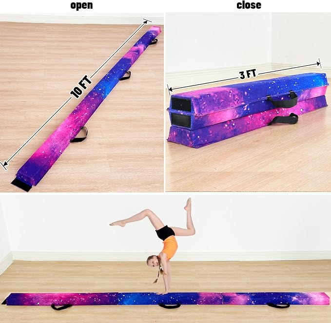 MARFULA 6 FT / 8 FT / 9 FT Folding Gymnastics Beam Foam Balance Floor Beam - Extra Firm - Suede Cover - Anti Slip Bottom with Carry Bag for Kids/Adults Home Use