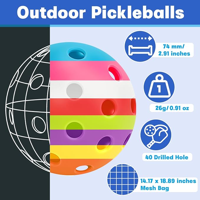 SAYAYA 24/50 Pack Outdoor Pickleball Balls Premium High Visibility Pickleballs Stable Flight & Consistent Bounce 40 Holes Pickle Balls with Mesh Bag for Beginners, Tournaments, Family & Outdoor Play