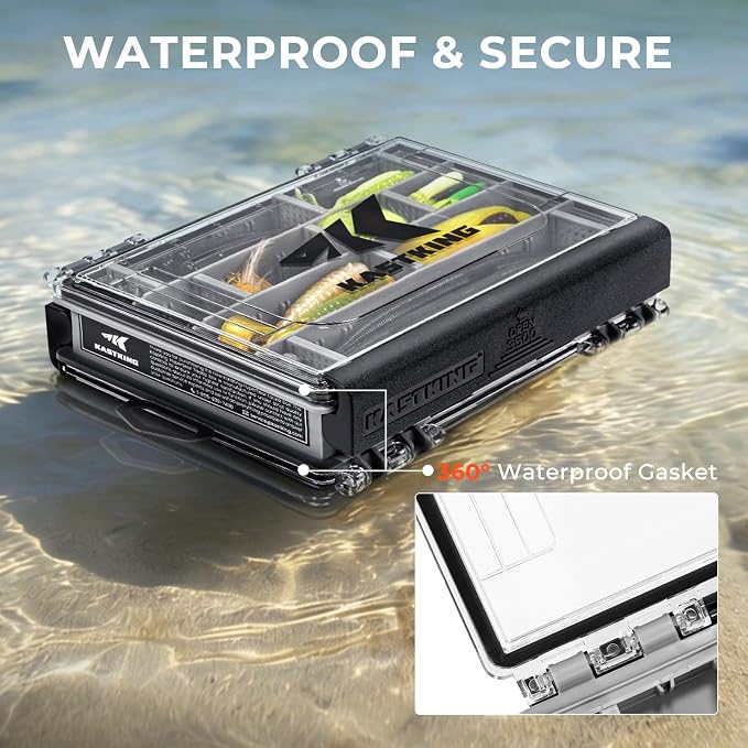 KastKing HyperSeal 3500 Double-Sided Waterproof Fishing Tackle Box,2 Packs | Adjustable Dividers, EVA Foam Jig Storage, Lure & Terminal Tackle Organizer,Tackle Trays, Fishing Gear Storage