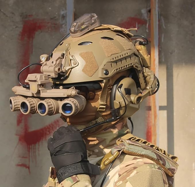 GPNVG 18 Night Vision Goggles Dummy Model with NVG Mount for PVS15/PVS18, Four-Tube Binocular Night Vision for Tactical Helmet NVG Mount, Cosplay Prop, CS Game,No Function (Tan)