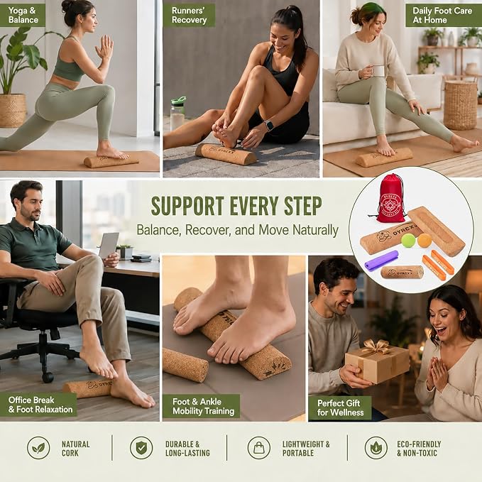 Foot & Ankle Strengthener Kit Cork 4-in-1 Balance Board with Accessories | Foot strength trainer kit, improves balance, ankle stability training, mobility exercise tool, toe resistance bands included