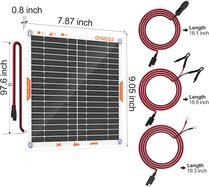 OYMSAE White 5W 12V Solar Car Battery Charger Portable Waterproof Solar Power Battery Charger & maintainer with Trickle Cigarette Lighter Plug & Alligator Clip