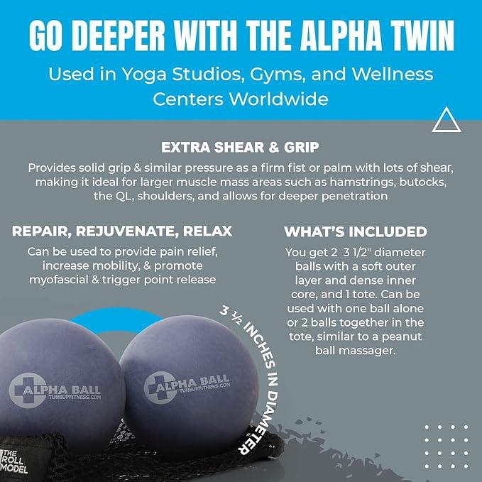 Tune Up Fitness – Alpha Twin Set in Tote | Larger Sized Yoga Massage Therapy Balls | Trigger Point Ball, Myofascial Release and Pain Relief for Upper & Lower Back, IT Band, QL, Hamstrings, Glutes