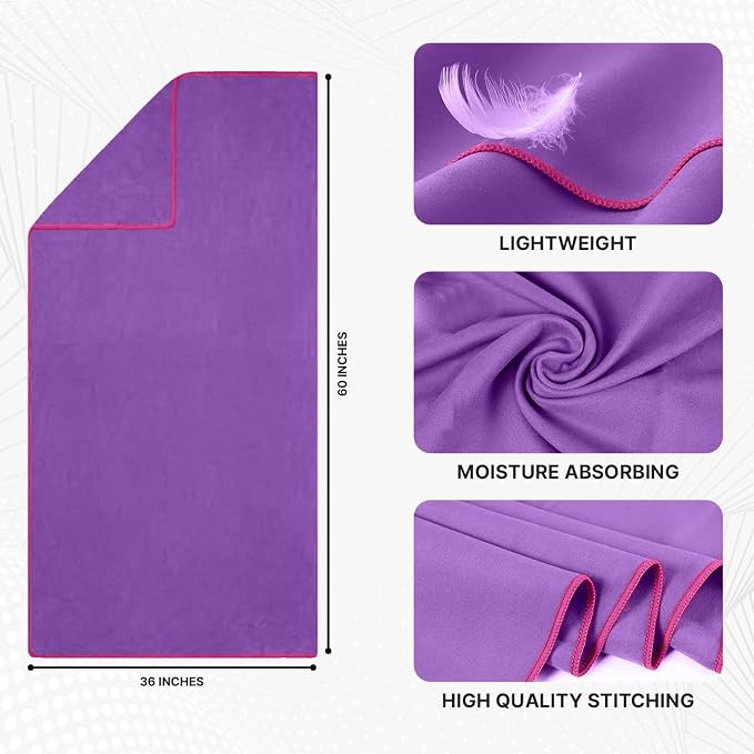 Wet Work 3 Extra Large Bath Towels (60”x36”), Highly Absorbent Microfiber, Quick Dry, Lightweight & Ultrasoft, Perfect for Bath, Beach, Travel, Yoga, Lint Free Microfiber Towels for Body