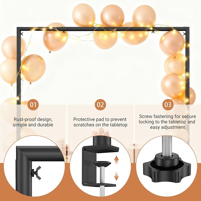 Over The Table Rod Stand with Clamps, Adjustable 32"-102'' Length 14"-56" Height Metal Black Table Arch Hanging for Wedding Birthday Party Halloween Christmas Anniversary