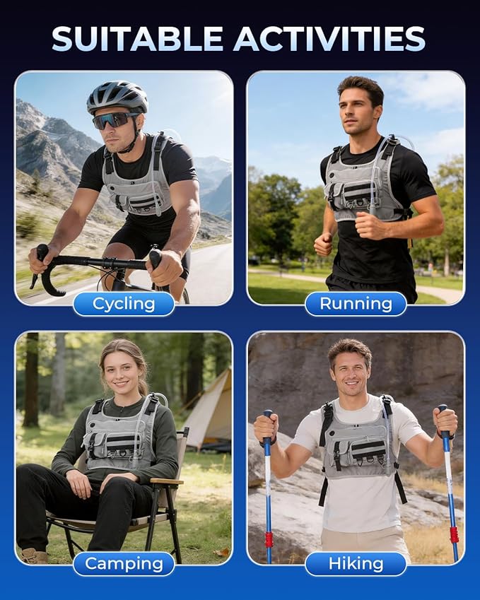 Hydration Backpack with 2L Water Bladder, Lightweight Running Vest for Women Men, 6L Breathable Adjustable Water Backpack with Reflective Strips for Hiking, Cycling, Marathon