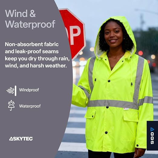 Global Glove FrogWear GLO-8000 Unisex High-Visibility Rain Suit, Lightweight Three-Piece Rain Gear with Waterproof Jacket, Bibs, and Detachable Hood – Neon Yellow, X-Large