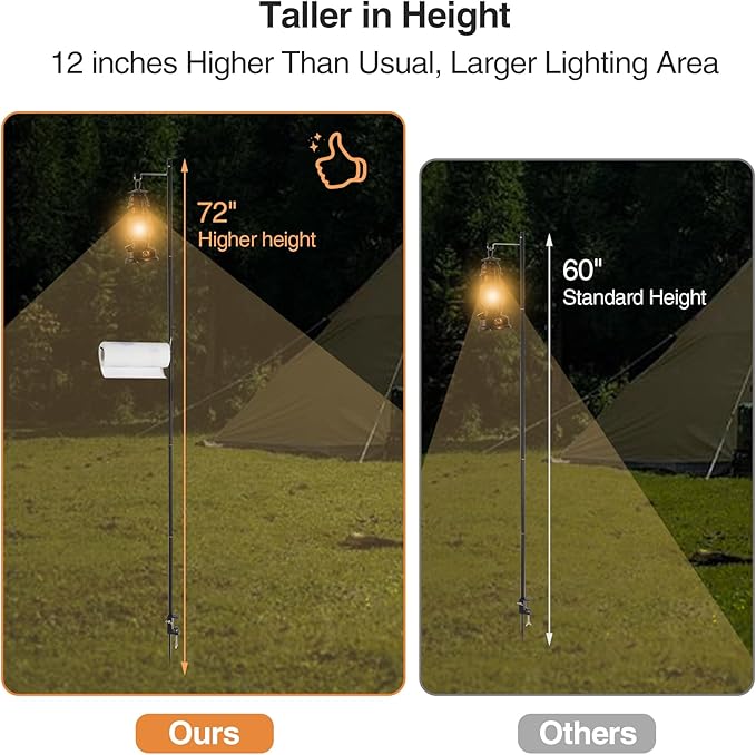 REDCAMP 72in Tall Collapsible Camping Lantern Stand Pole with Stakes and Hooks, Ultralight Portable Folding Aluminum Alloy Lamp Poles for Camping Tables Outdoor Picnic Fishing, Black