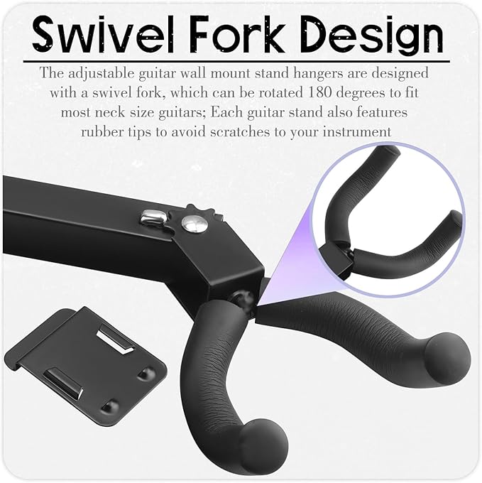 Therwen 20 Pcs Guitar Hanger Wall Mount Guitar Hangers Hooks Holders with Slat Adapter 180° Adjustable Black Hook Stand Wall Mount for Acoustic Electric Bass