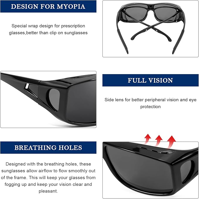 LVIOE Over Glasses Sunglasses Wrap Around Polarized Sunglasses for Men Women Fit Over Prescription Glasses with UV Protection