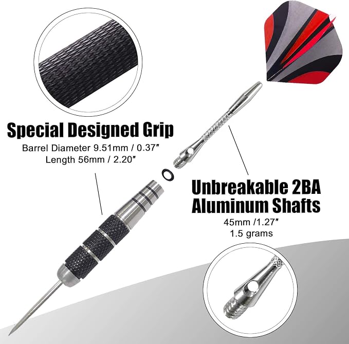 WINSDART Steel Tip Darts 12 Pack Set with Nonslip Iron Barrel Aluminum Dart Shafts and Flights Darts Sharpener an Gift Box