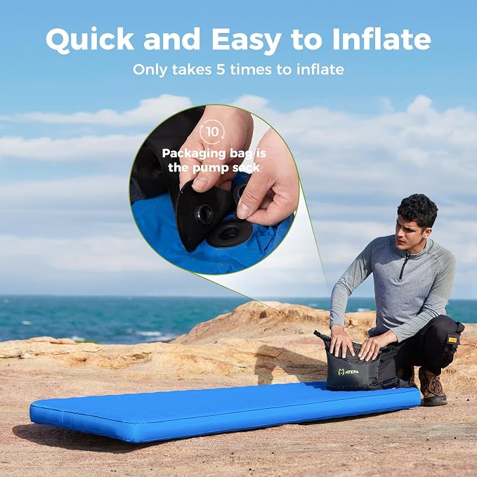 ATEPA ThermAir Pro 5 R-Value Insulated Sleeping Pad, Ultralight 4-Season Backpacking Air Mattress, 4” Thick Quiet Camping Sleeping Mat with Pump Sack, Wide Long 77”x25”