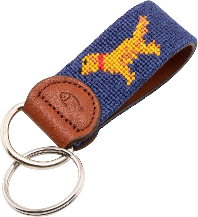 Leather Hand-Stitched Needlepoint Key Fob or Key Chain