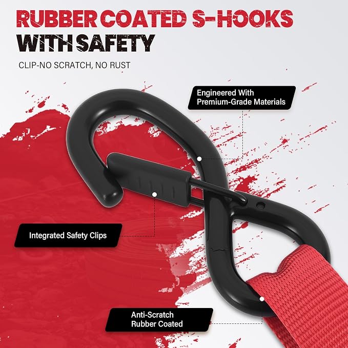 Ratchet Strap Retractable 1" x 10' - 4 Pack, Auto Self Retracting Tie Down Straps with Heavy Duty Ratchet (1540lbs Break Strength), for Motorcycle, ATV, UTV, Truck Cargo
