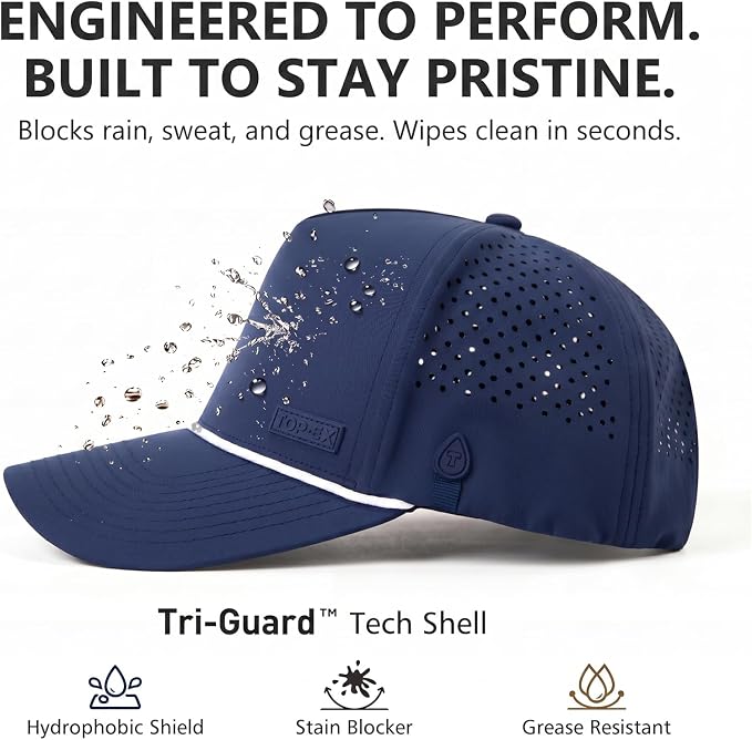 TOP-EX Performance Baseball Hat for Men Water Resistant Golf Cap Running Cooling Snapback Laser Perforated