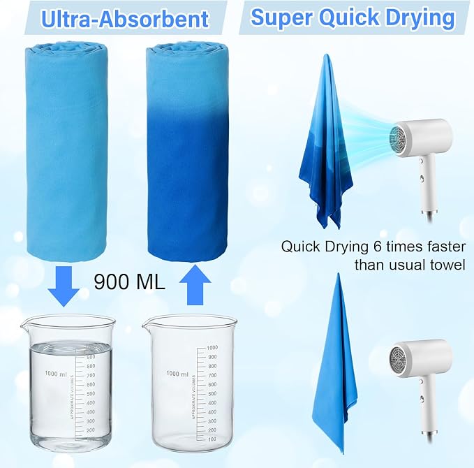Mindsoft 6 Pack Large Microfiber Gym Towels, 47" x 20" Quick Dry Sweat Towels Super Absorbent Soft Fast Drying Towel Lightweight Towel for Workout, Camping, Backpacking, Beach, Swimming(Fashionable)