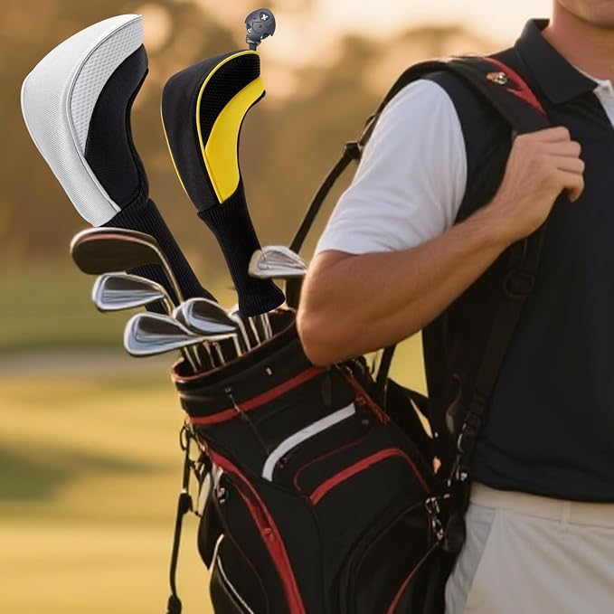 Golf Club Head Covers for Woods 3/4/5/6 Pieces Long Neck Mesh Sports Golf Club Headcovers Set with Interchangeable No. Tags 3 4 5 6 7 X Golf Accessories for Men Women